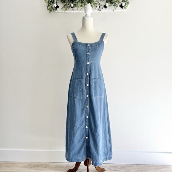 Petal & Pup Denim Jumper Overall Button Down Maxi Dress Small 12-3015 10 - Picture 1 of 4